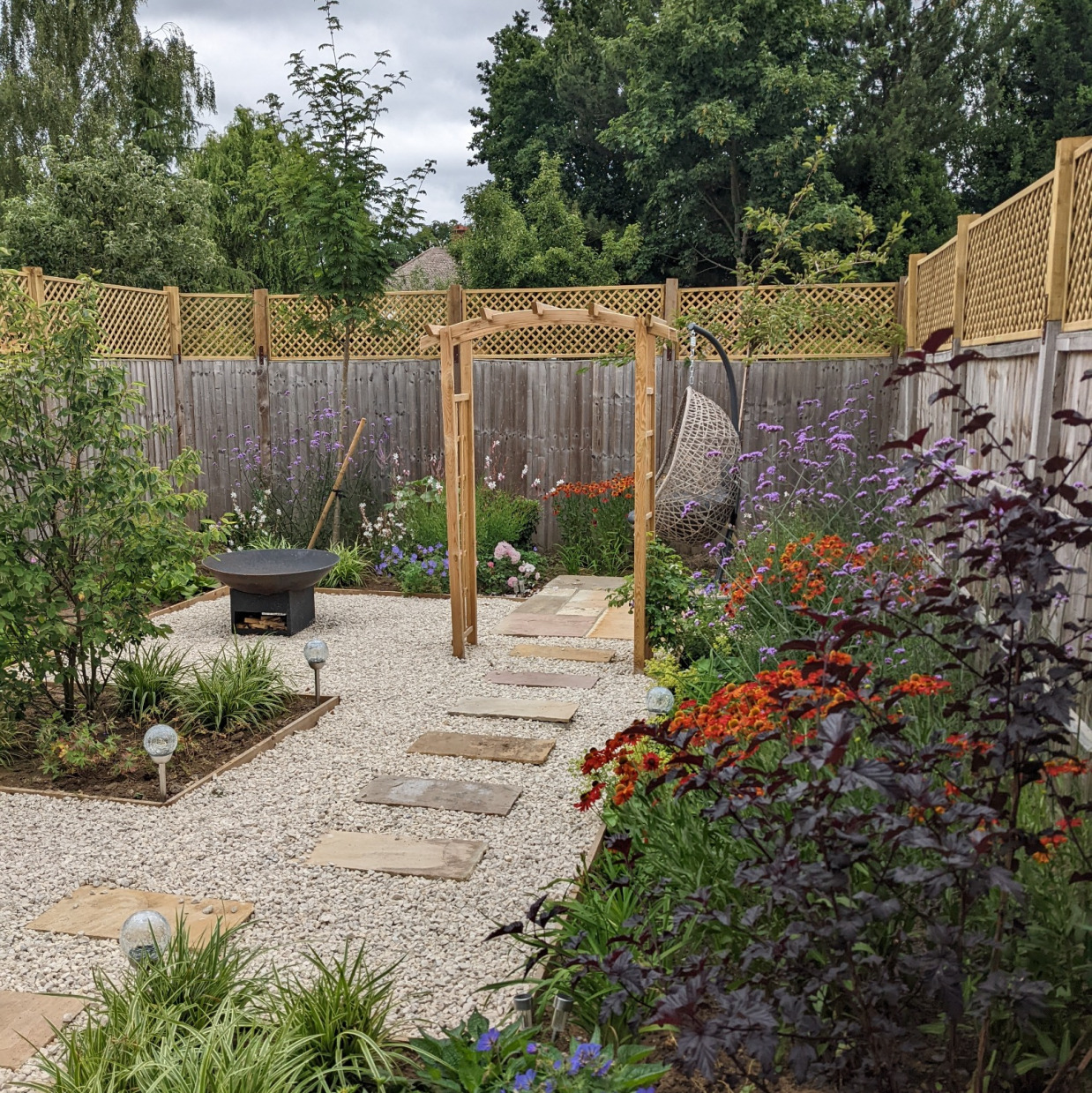 Back garden design with gravel and stepping stones